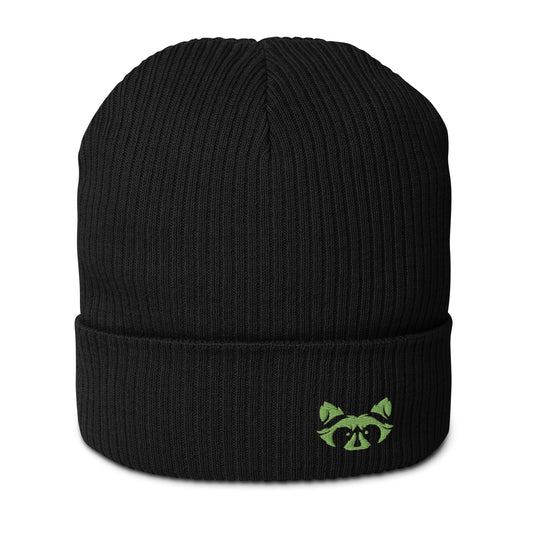 Green Logo Organic ribbed Beanie - Raccoon Collection
